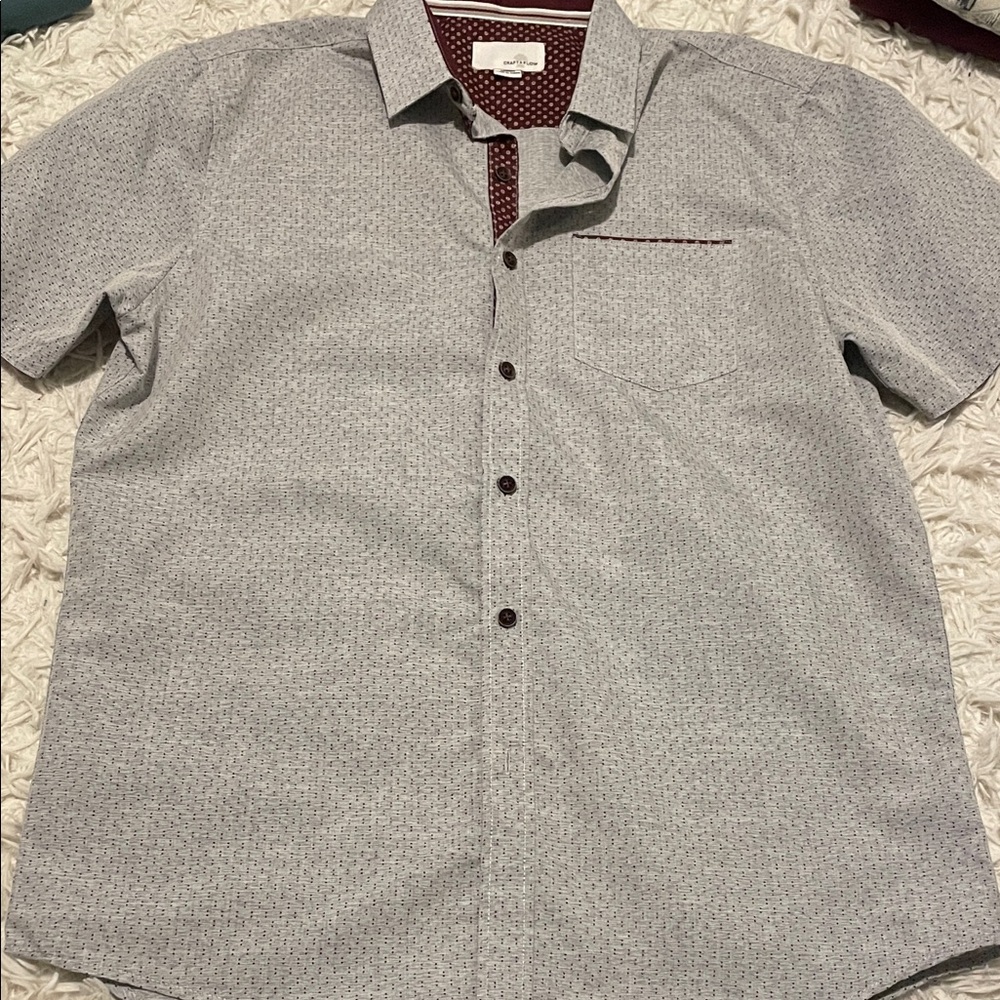 Men's Craft+Flow Grey/Maroon Pattered Dress Shirt